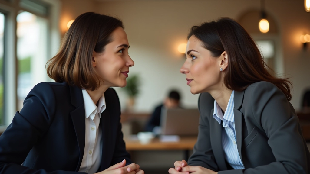 Two professionals having conversation with focused attention and active listening posture